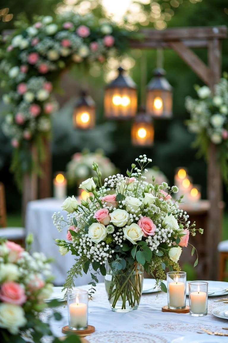 Garden roses and lanterns