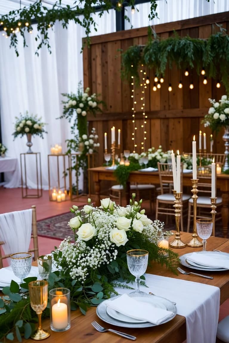 Wood wall · white roses